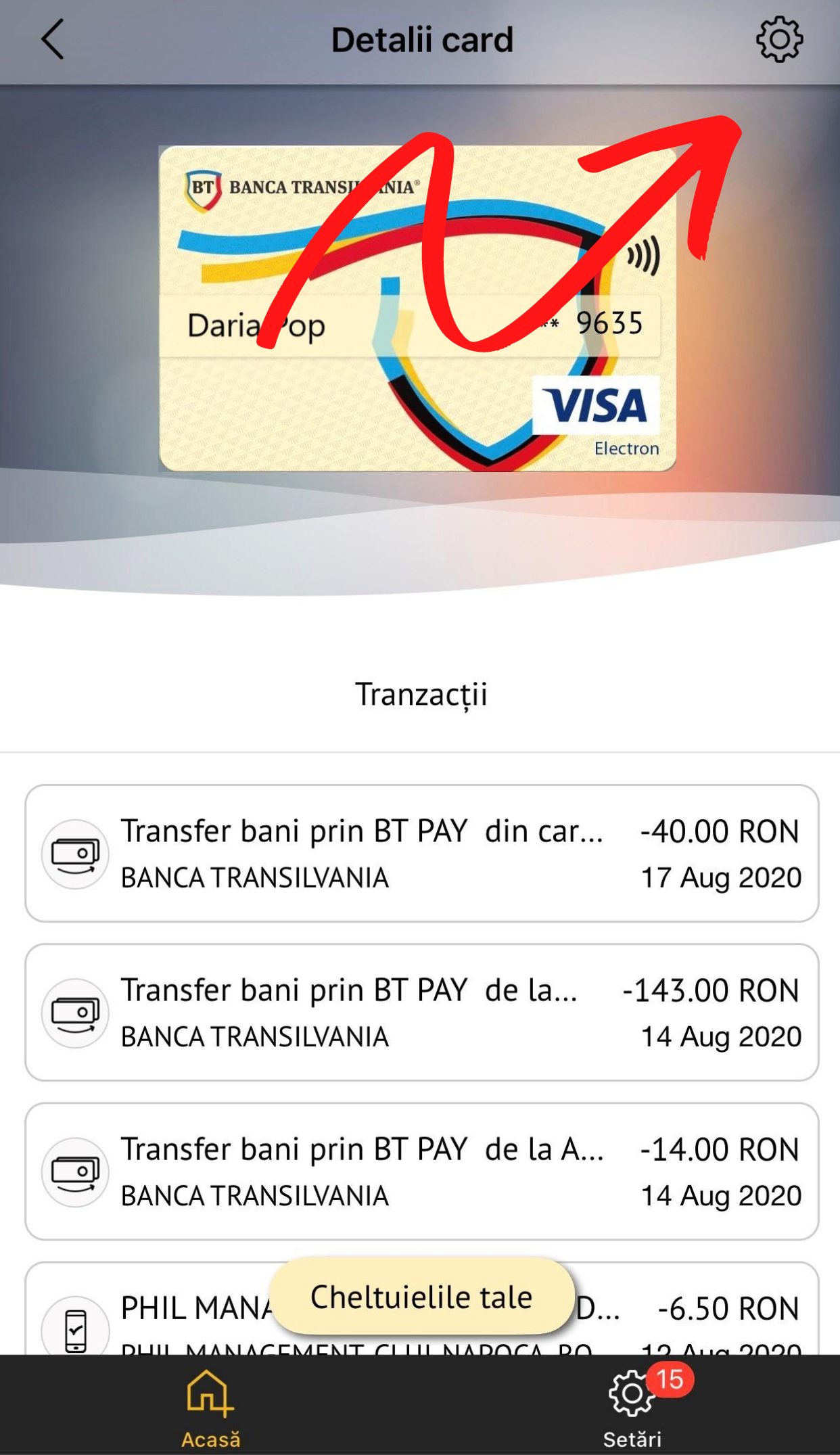 Imagine BT Pay - Cum blochez un card din BT Pay - 2