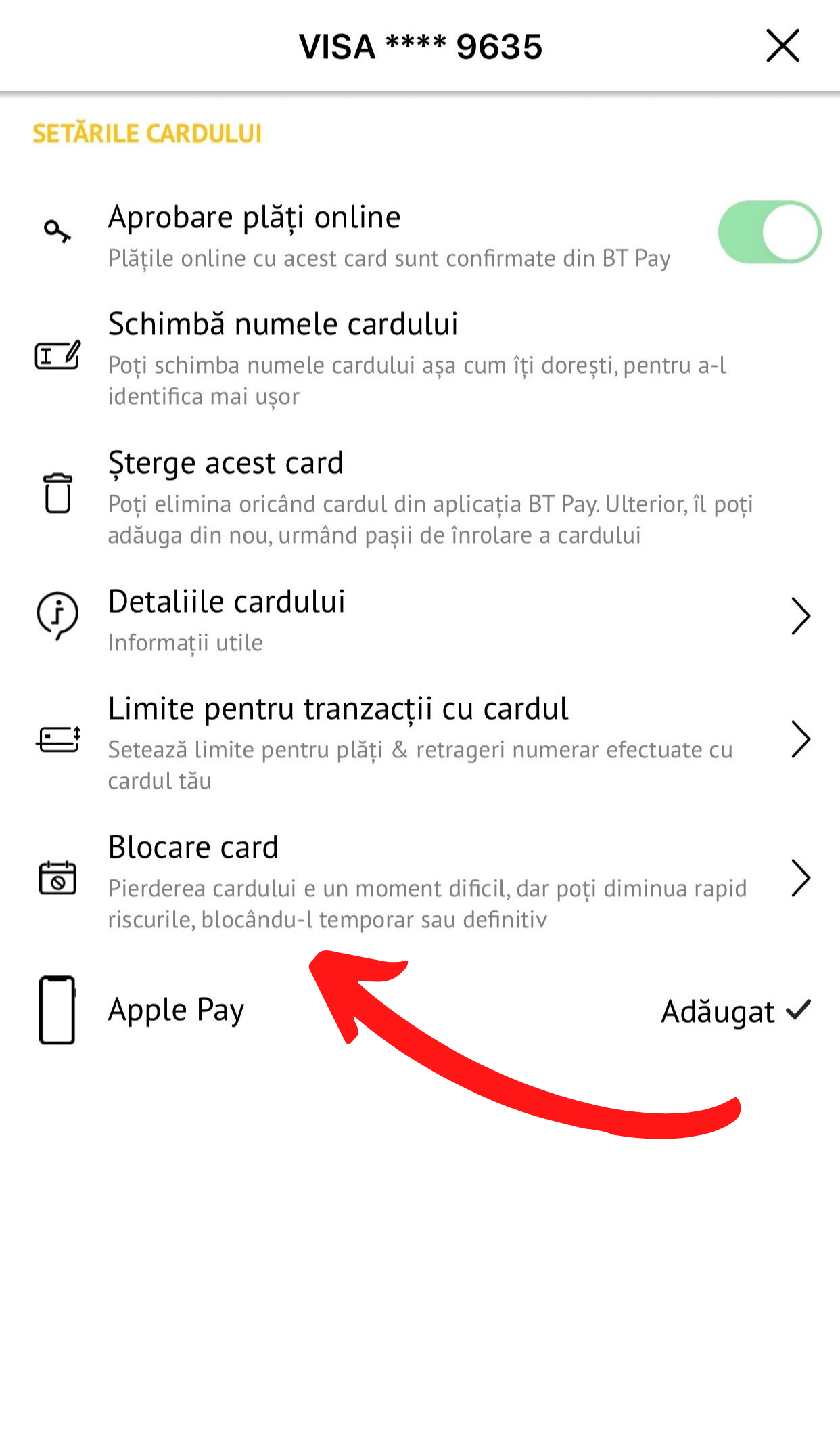 Imagine BT Pay - Cum blochez un card din BT Pay - 3
