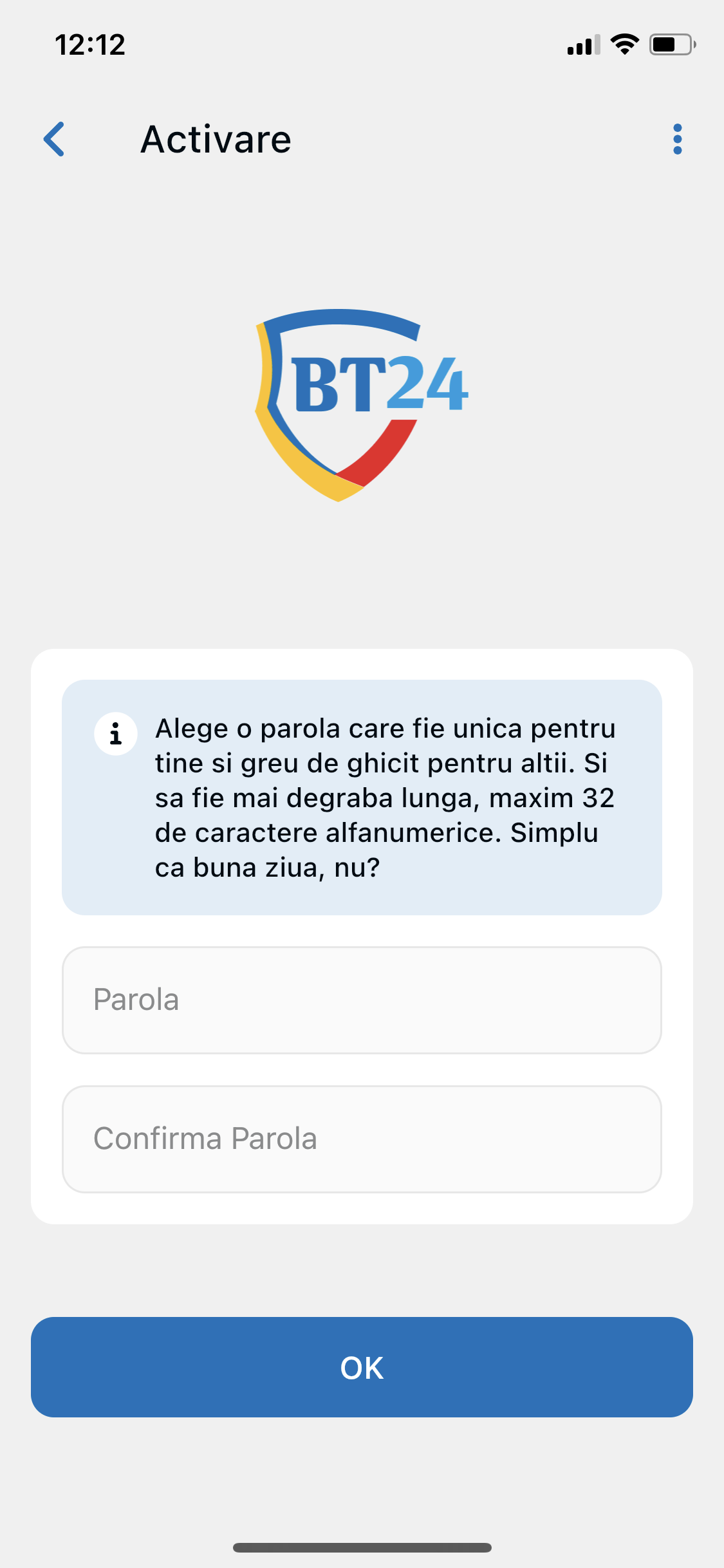 Setare parolă personalizată - BT24 Internet Mobile