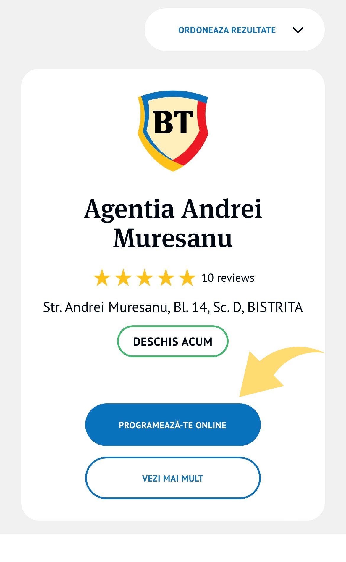 Buton „Vezi mai mult” - programare online rețea unități