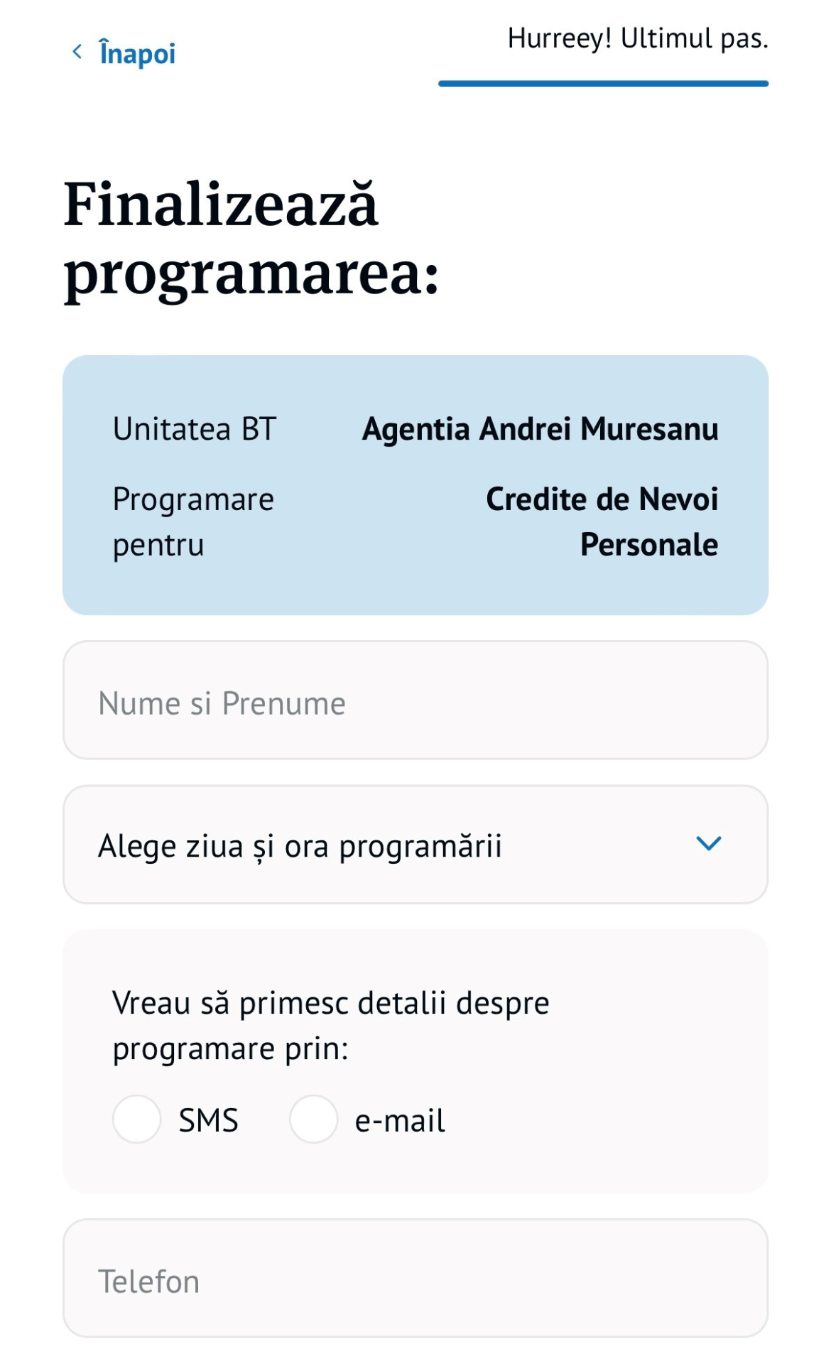Selectare dată și oră programare online - rețea unități
