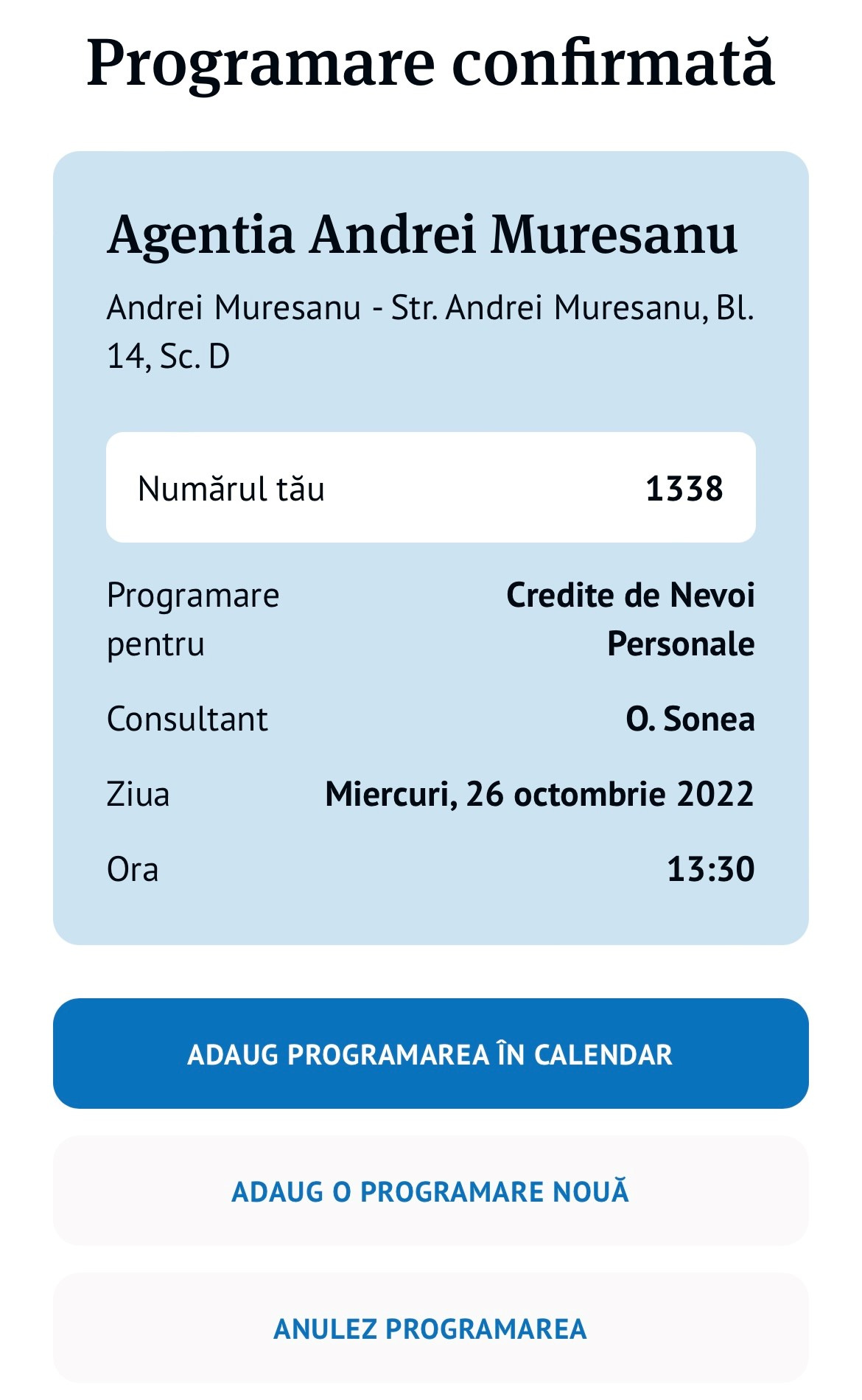 Anulare programare online - rețea unități